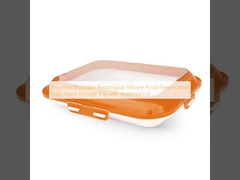 再利用可能な積み重ね可能な長方形シリコン食品保存トレイ、ストレッチ蓋付き食品保存トレイ